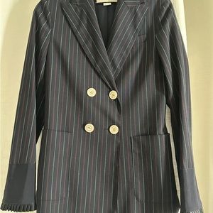 GUCCI BLAZER DB Navy W/Red & White Pinstripes Ruffle Cuff Sz 38 Reg $2000